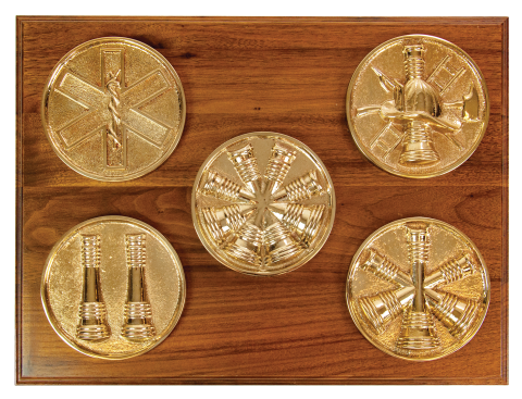 Solid bronze cast medallions, polished to a high gloss finish, or chrome plated.