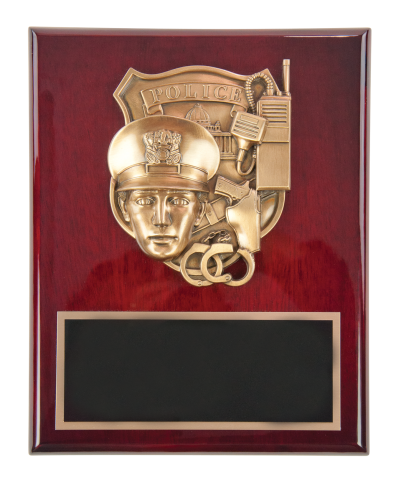 Rich rosewood piano finish plaque with law enforcement casting and engraved 