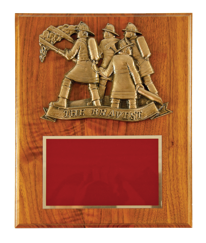 Bronze finish “The Bravest” on a 10”x13” solid walnut board with brass engraving plate