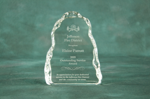 Unique cut free-standing crystal award is 1” thick giving the appearance of an actual ice flow.