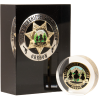 Your badge or coin embedded in solid acrylic block, clear or black background available. 